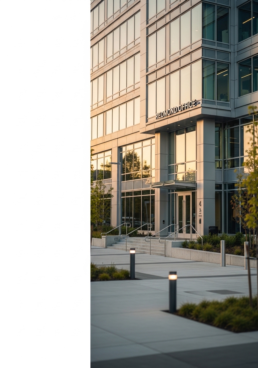 Consultant presenting strategic recommendations to a Redmond company's executive team in a modern office setting.